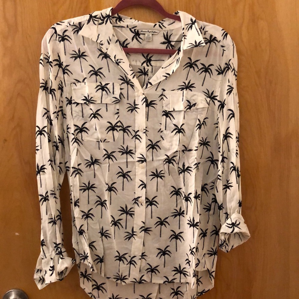 Palm tree pattern cotton button down shirt